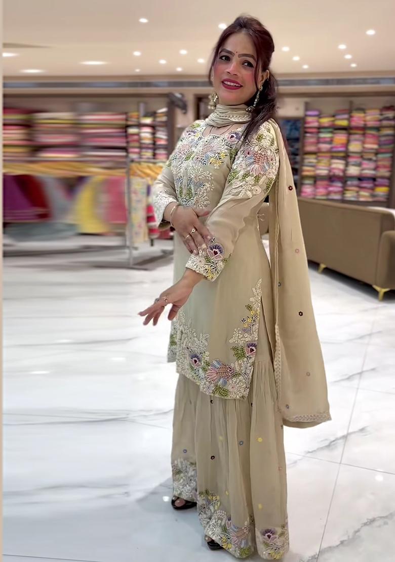 Pista Embroidery Crepe Salwar Suit Set - Indya