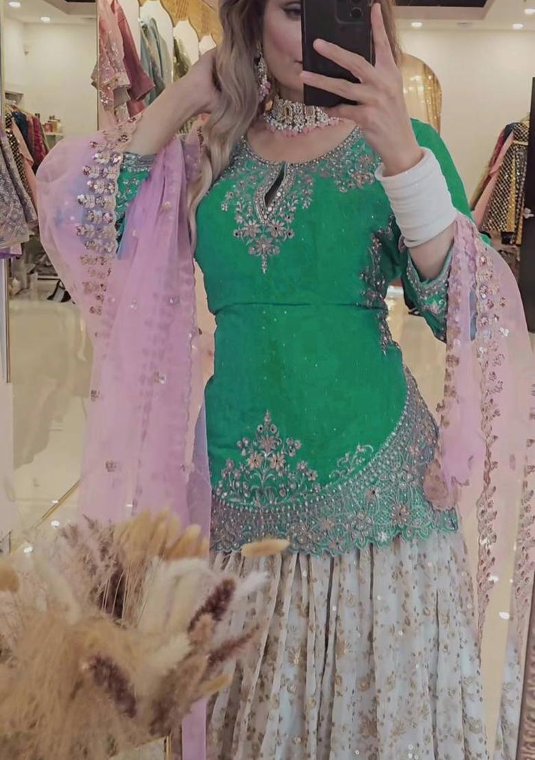 Multicolor Embroidery Silk Salwar Suit Set - Indya