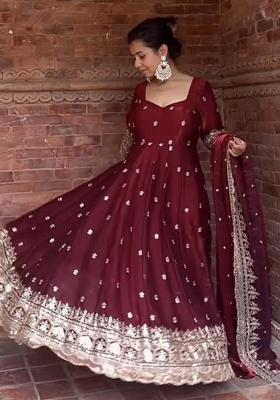 Maroon Embroidery Silk Salwar Suit Set