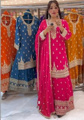 Rani Pink Embroidery Silk Salwar Suit Set