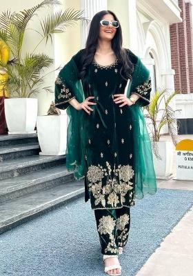 Green Embroidery Velvet Salwar Suit Set