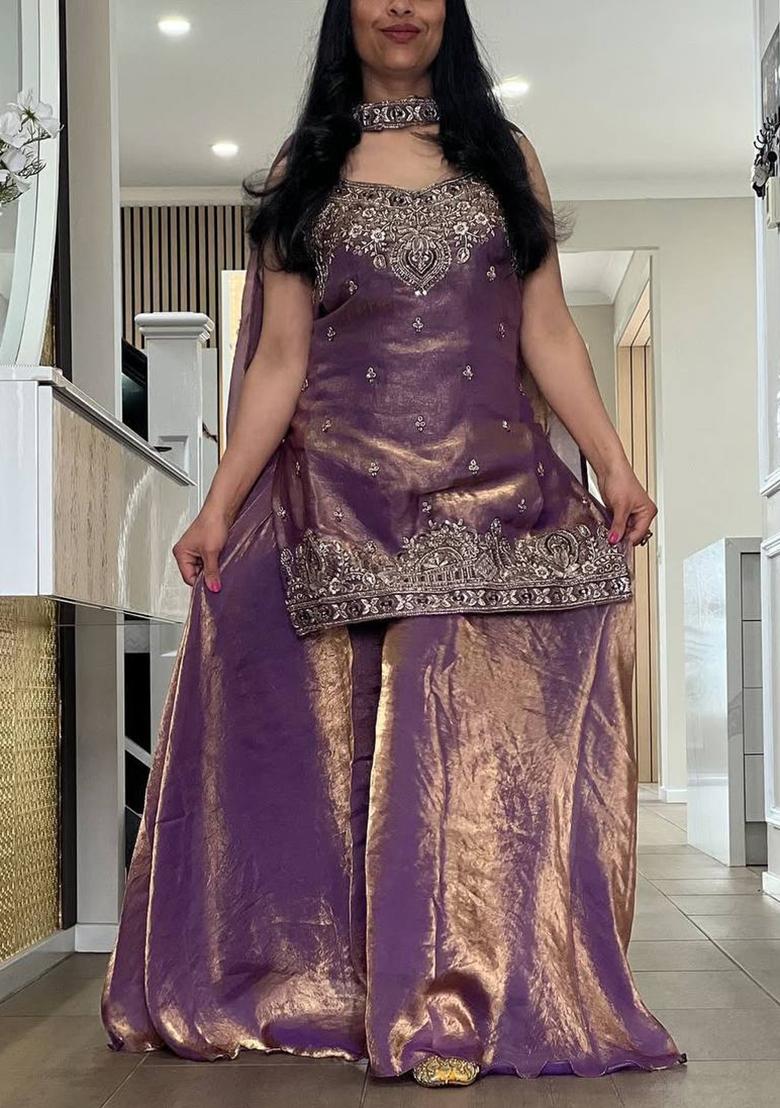 Purple Embroidery Silk Salwar Suit Set - Indya
