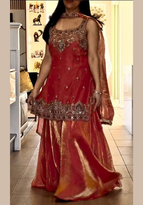 Pink Embroidery Silk Salwar Suit Set — view on Indya
