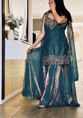 Sky Green Embroidery Silk Salwar Suit Set