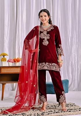 Maroon Embroidery Viscose Salwar Suit Set