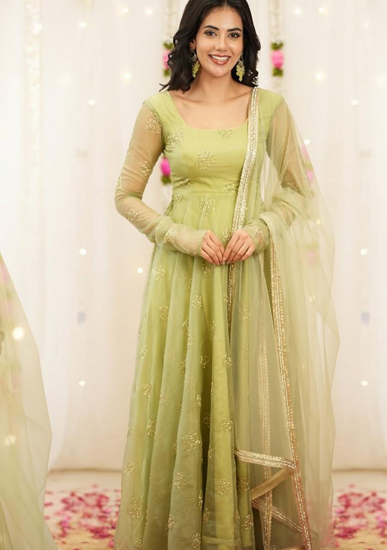 Light Green Embroidery Orgenza Salwar Suit Set - Indya