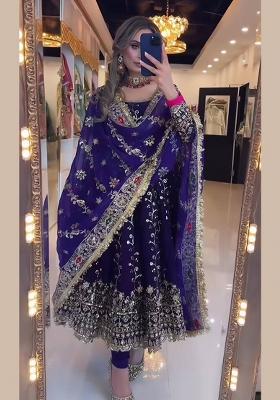 Blue Embroidery Georgette Salwar Suit Set