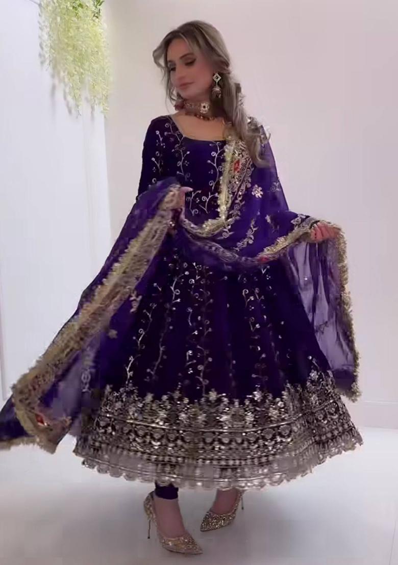 Blue Embroidery Georgette Salwar Suit Set - Indya