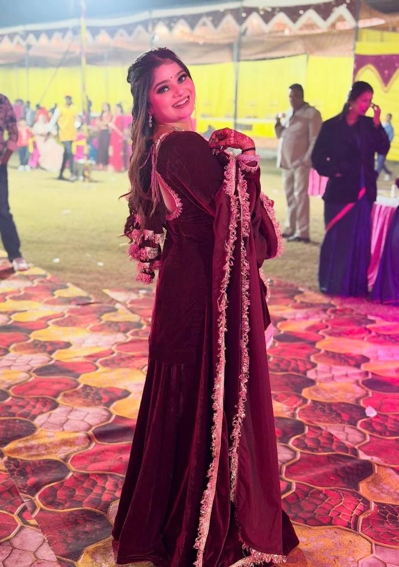 Maroon Embroidery Faux Blooming Salwar Suit Set - Indya