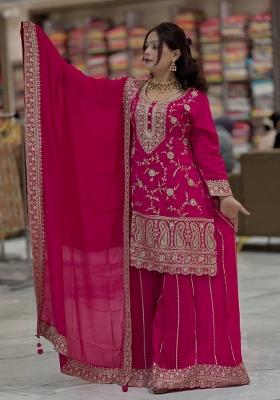 Pink Embroidery Silk Sharara Set
