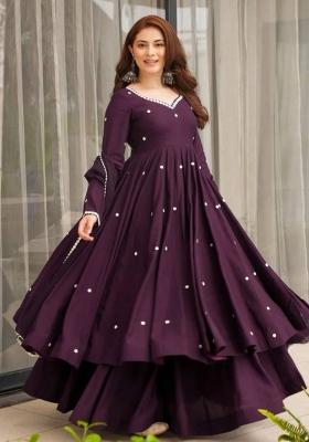 Wine Embroidery Silk Palazzo Set