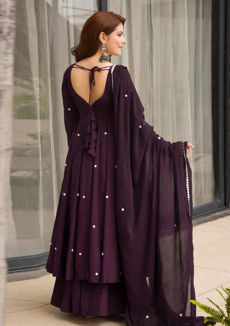 Wine Embroidery Silk Palazzo Set - Indya