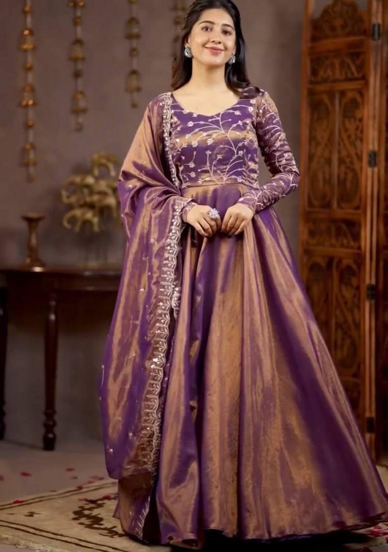 Light Purple Embroidery Silk Salwar Suit Set - Indya