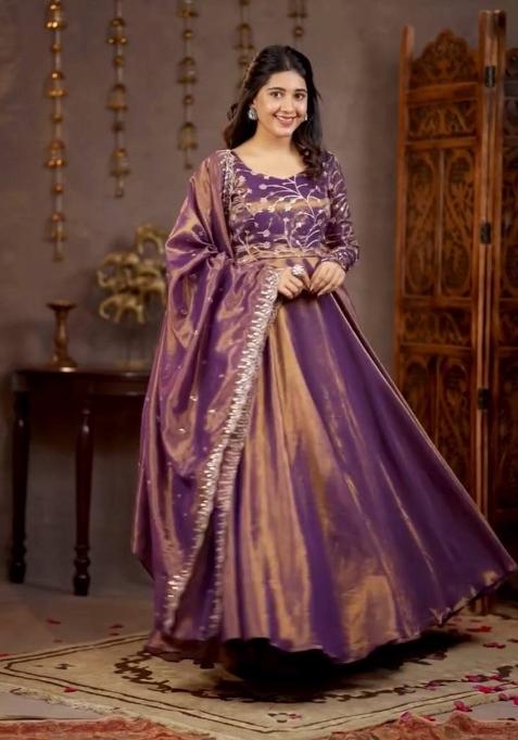 Light Purple Embroidery Silk Salwar Suit Set — view on Indya