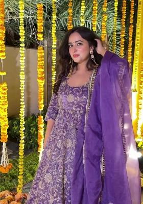 Purple Embroidery Silk Salwar Suit Set