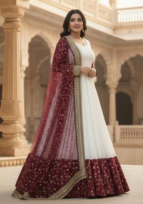 White Embroidery Georgette Anarkali Set