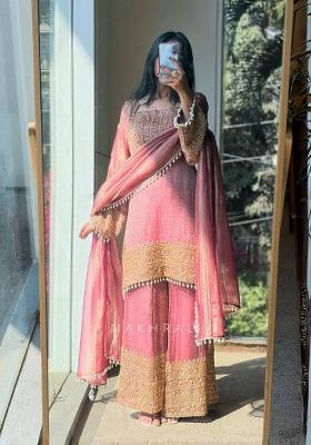Pink Embroidery Silk Palazzo Set