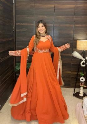 Orange Embroidery Georgette Sharara Set