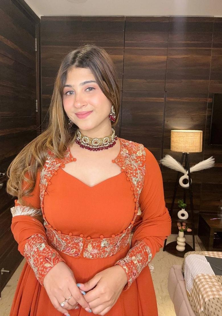 Orange Embroidery Georgette Sharara Set - Indya