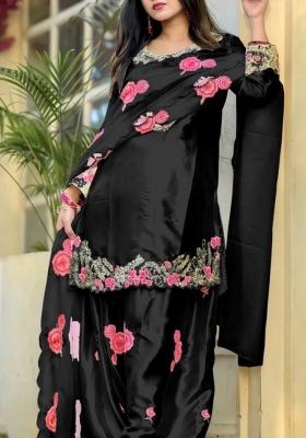 Black Embroidery Satin Salwar Suit Set