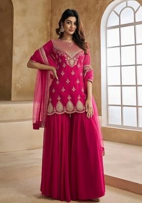 Pink Embroidery Georgette Kurta Set