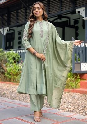 Light Green Embroidery Muslin Kurta Set