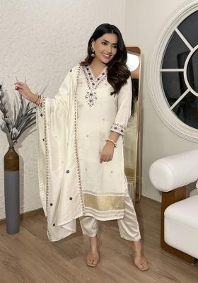 Off White Embroidery Viscose Kurta Set