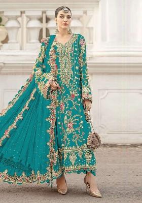 Sky Blue Embroidery Chiffon Kurta Set