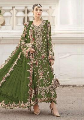 Green Embroidery Chiffon Kurta Set