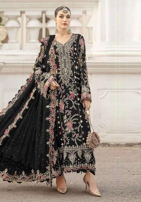 Black Embroidery Chiffon Kurta Set