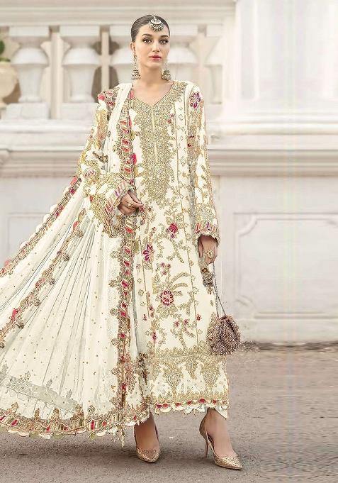 White Embroidery Chiffon Kurta Set