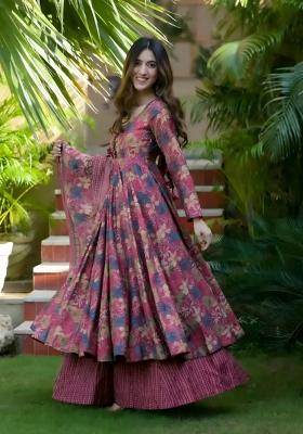 Multicolor Printed Muslin Anarkali Set
