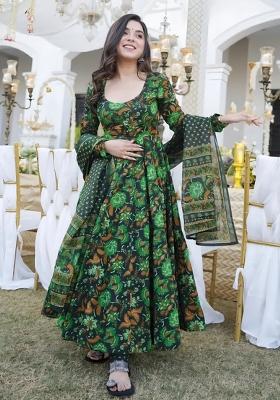 Multicolor Printed Muslin Anarkali Set