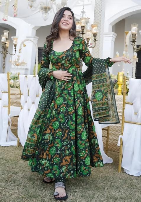 Multicolor Printed Muslin Anarkali Set