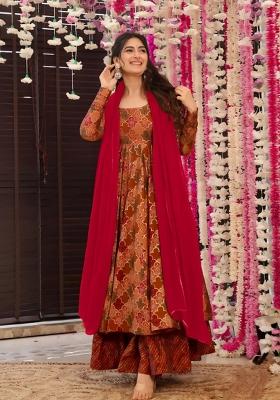 Multicolor Printed Muslin Anarkali Set