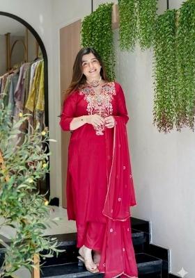 Pink Embroidery Silk Kurta Set