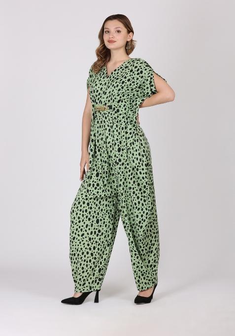 Pastel Green Printed Crepe Jump Suit