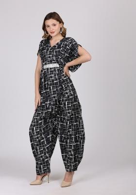 Black Printed Crepe Jump Suit