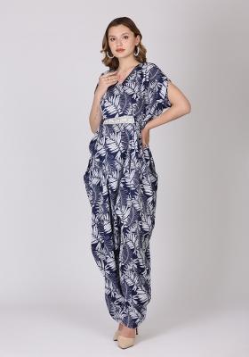 Blue Printed Crepe Jump Suit