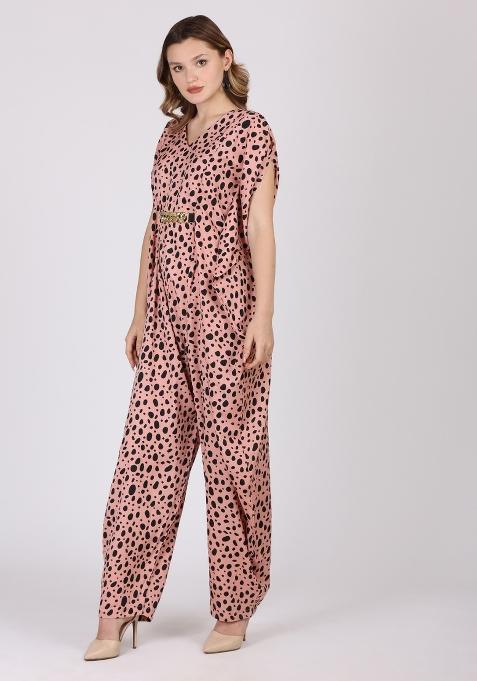 Peach Printed Crepe Jump Suit