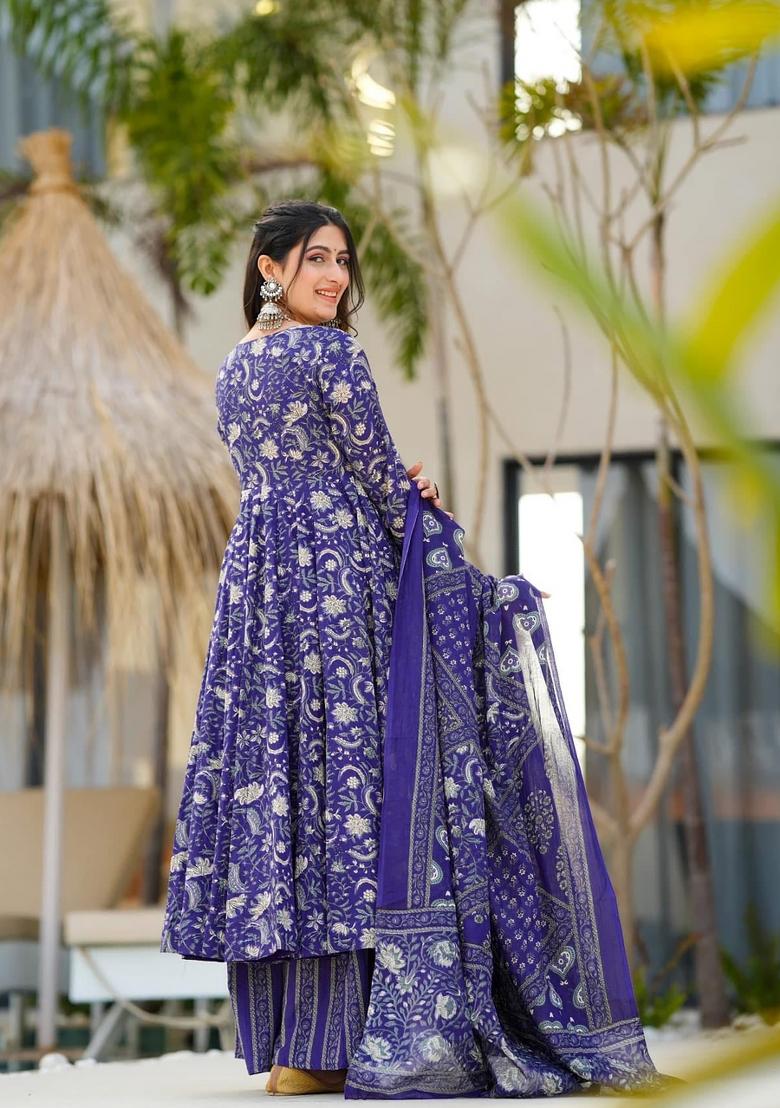 Multicolor Printed Muslin Anarkali Set - Indya