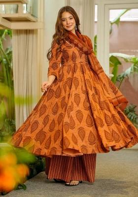 Multicolor Printed Muslin Anarkali Set