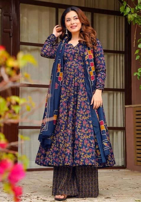 Multicolor Printed Muslin Anarkali Set