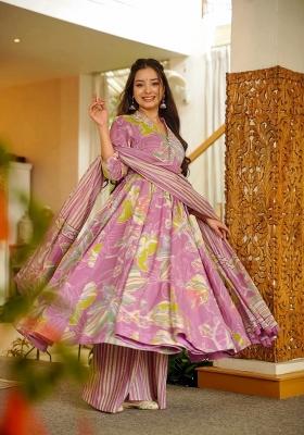 Multicolor Printed Muslin Anarkali Set