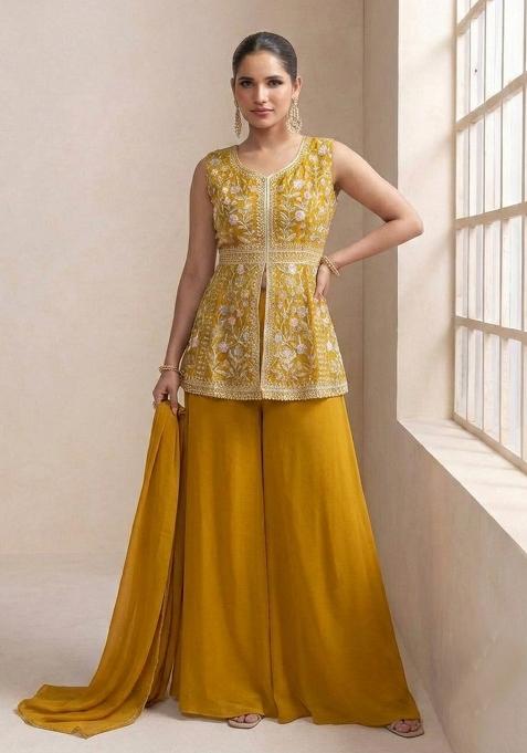 Yellow Embroidery Georgette Salwar Suit Set