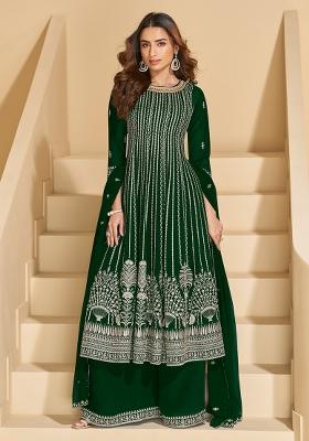 Dark Green Sequins Georgette Salwar Suit Set