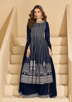 Navy Blue Sequins Georgette Salwar Suit Set