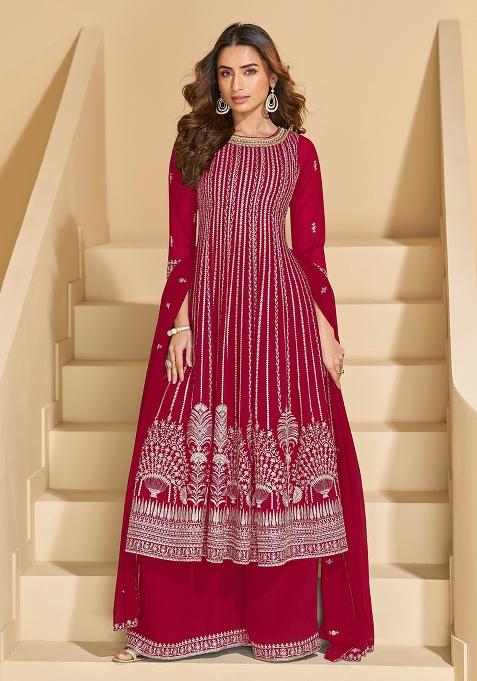 Dark Pink Sequins Georgette Salwar Suit Set