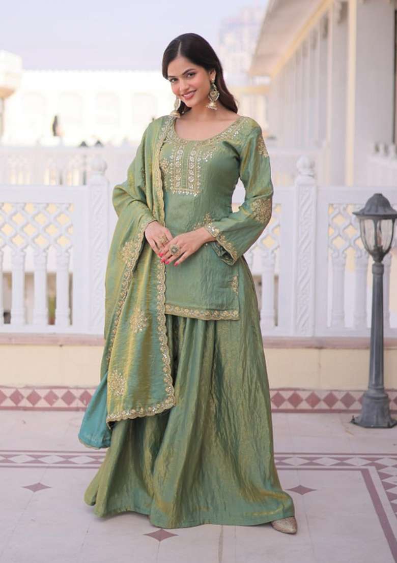 Pista Embroidery Fendi Sharara Set - Indya