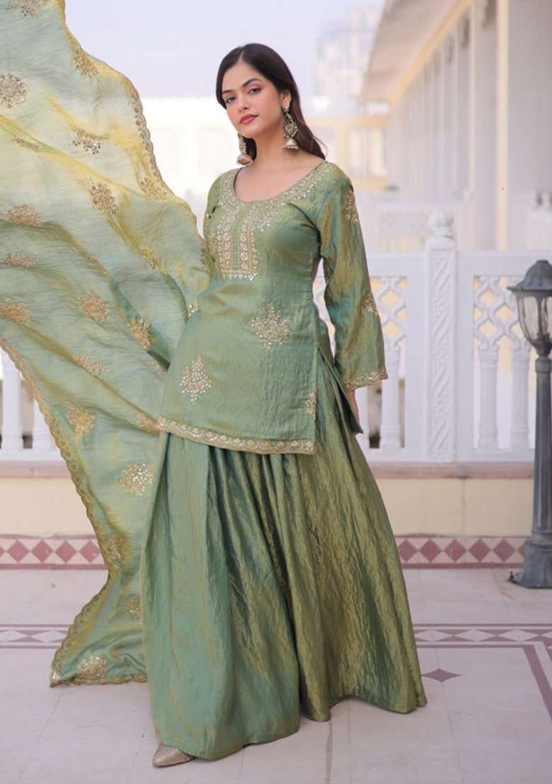 Pista Embroidery Fendi Sharara Set - Indya